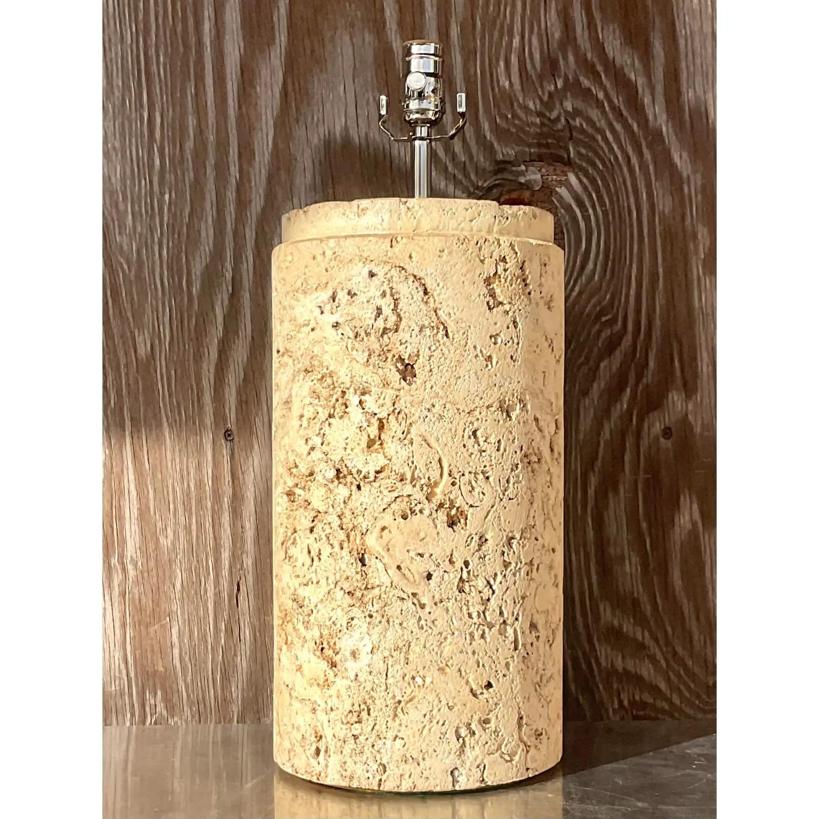 Vintage Coastal Coquina Stone Table Lamp In Good Condition In west palm beach, FL