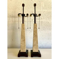 Vintage Coastal Coquina Stone Table Lamps - a Pair