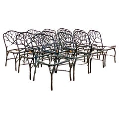 Vintage Coastal Coral Branch Cast Aluminum Dining Chairs - Set of 12
