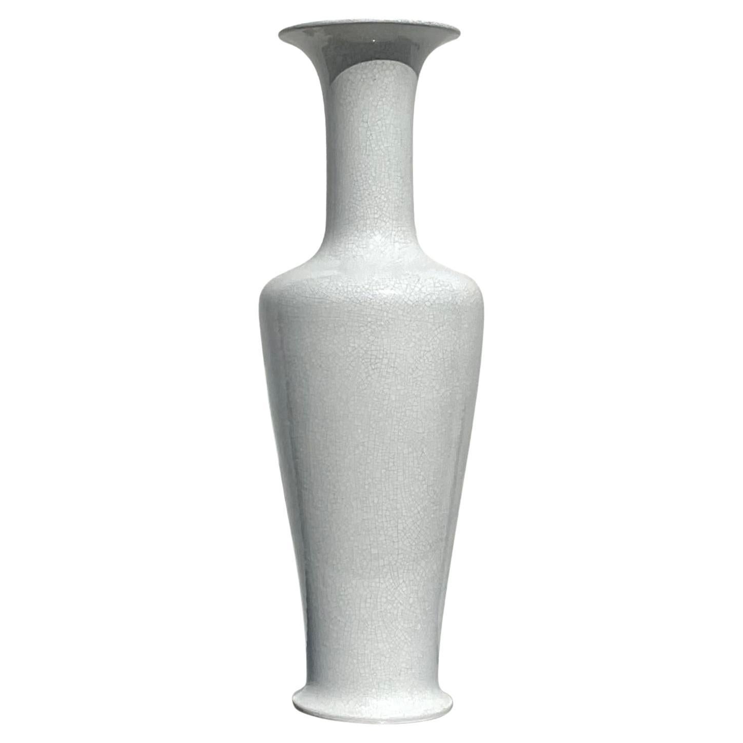 Vintage Coastal Crackle Glaze Tall Vase For Sale