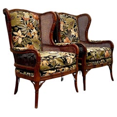 Vintage Coastal Craftmaster Wingback Cane Chairs - a Pair