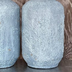 Vintage Coastal Crater Plaster Lamps - a Pair