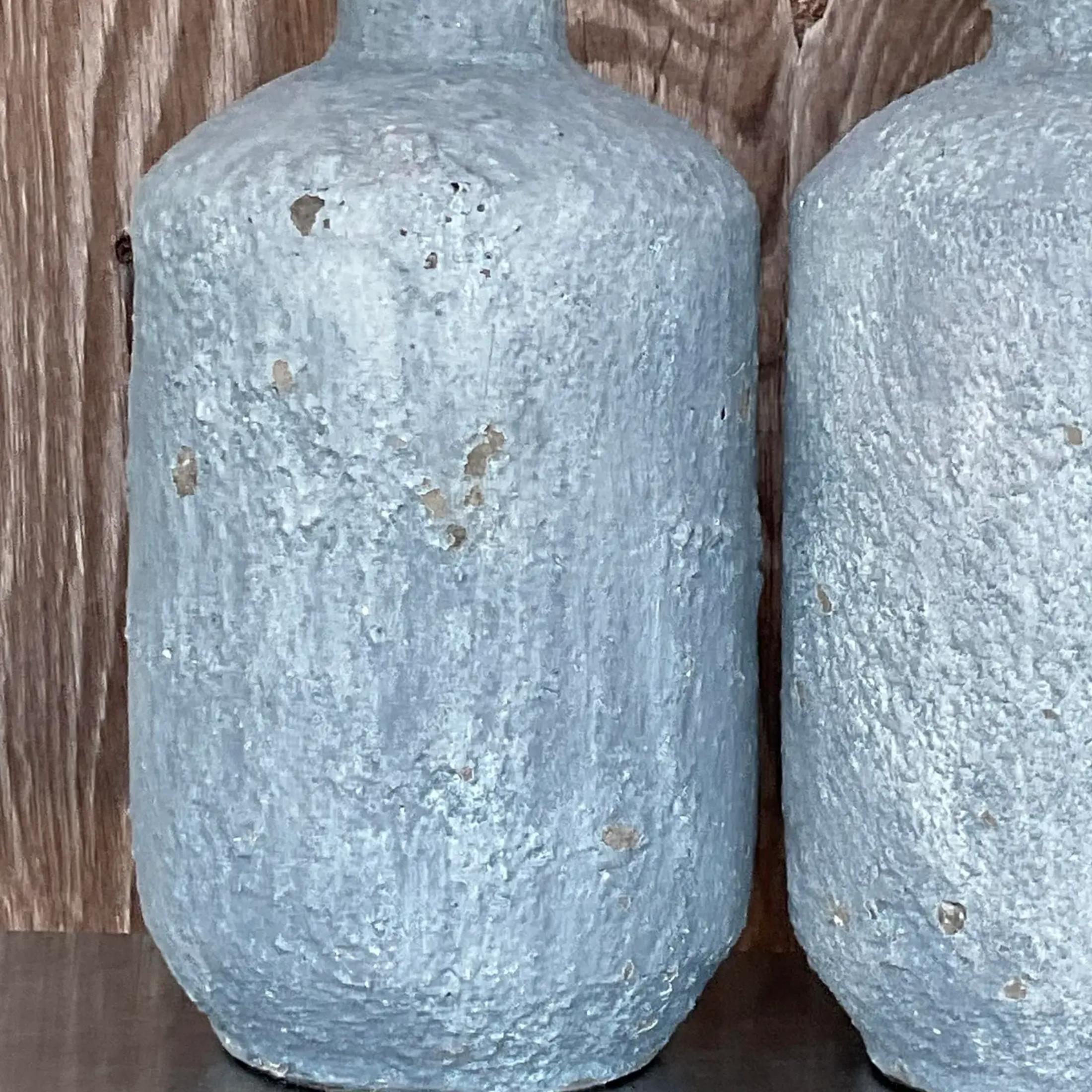 American Vintage Coastal Crater Plaster Lamps - a Pair
