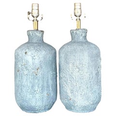 Vintage Coastal Crater Plaster Lamps - a Pair