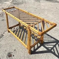Vintage Coastal Crisscross Rattan Console Table