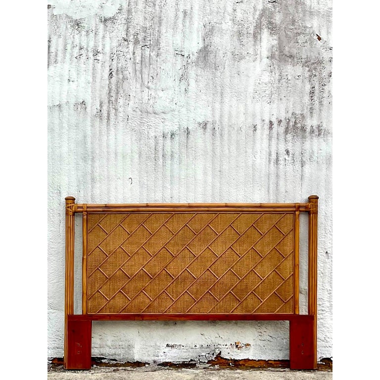 Vintage Coastal Crosshatch Bamboo King Headboard at 1stDibs
