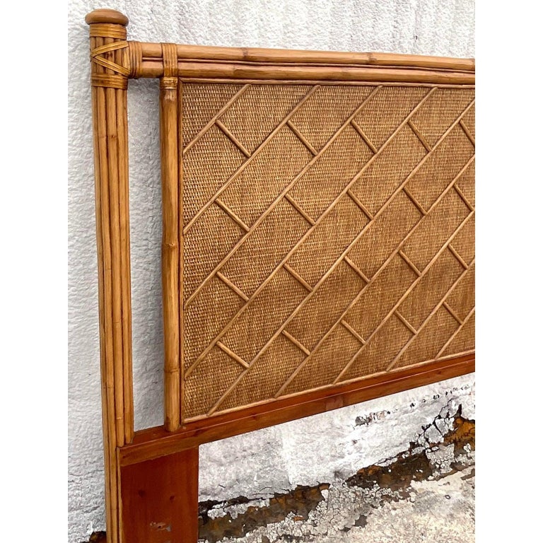 Vintage Coastal Crosshatch Bamboo King Headboard at 1stDibs