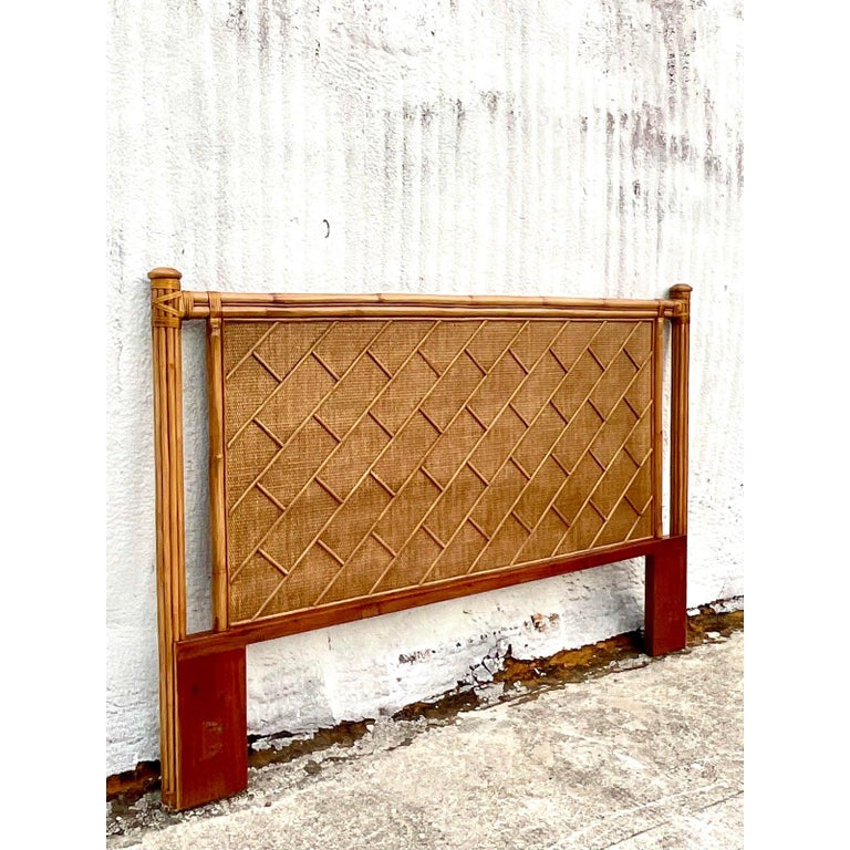Vintage Coastal Crosshatch Bamboo King Headboard at 1stDibs