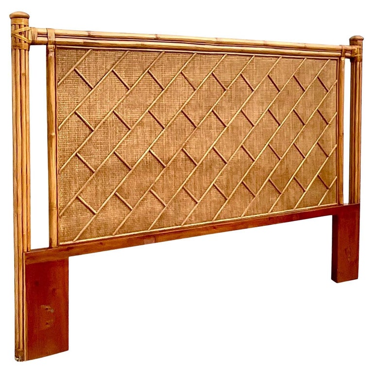 Vintage Coastal Crosshatch Bamboo King Headboard at 1stDibs