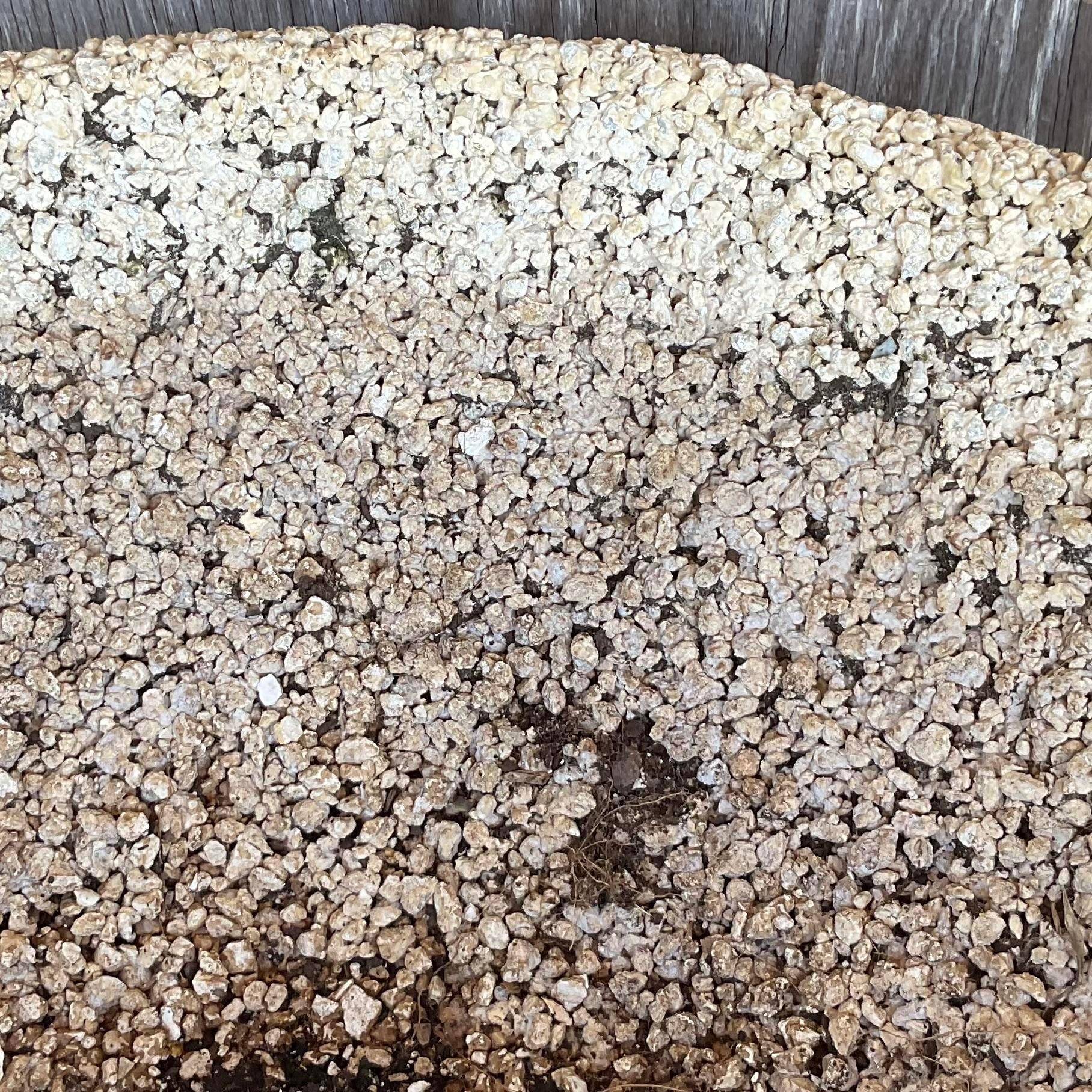 Vintage Coastal Crushed Stone Low Planters - a Pair For Sale 3