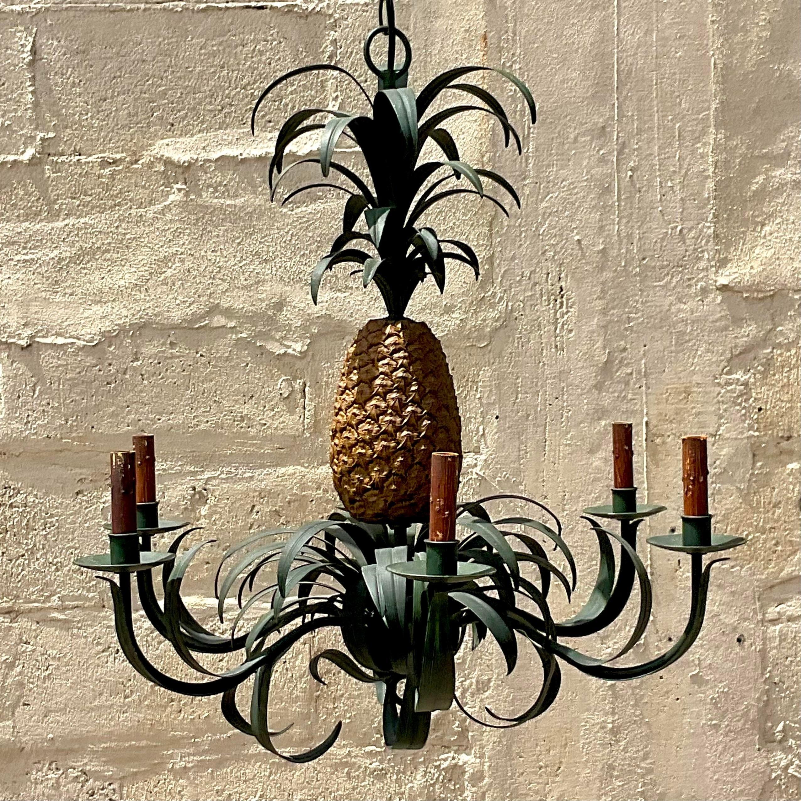 Vintage Coastal Currey and Company Pineapple Chandelier In Good Condition In West Palm Beach, FL