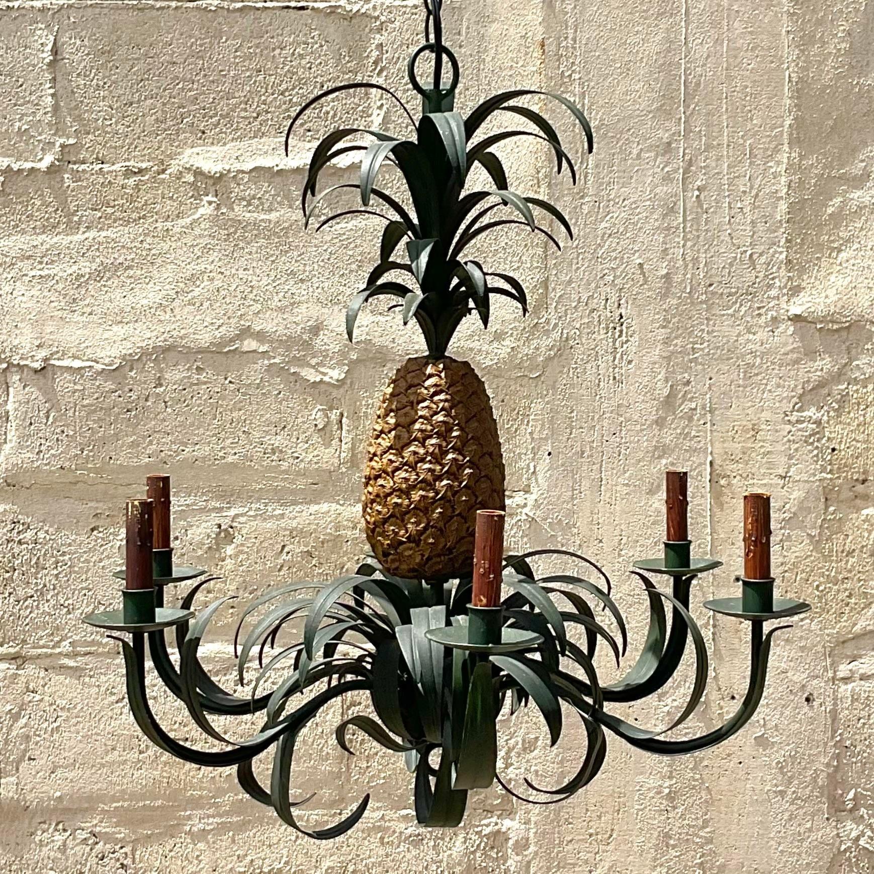 Contemporary Vintage Coastal Currey and Company Pineapple Chandelier