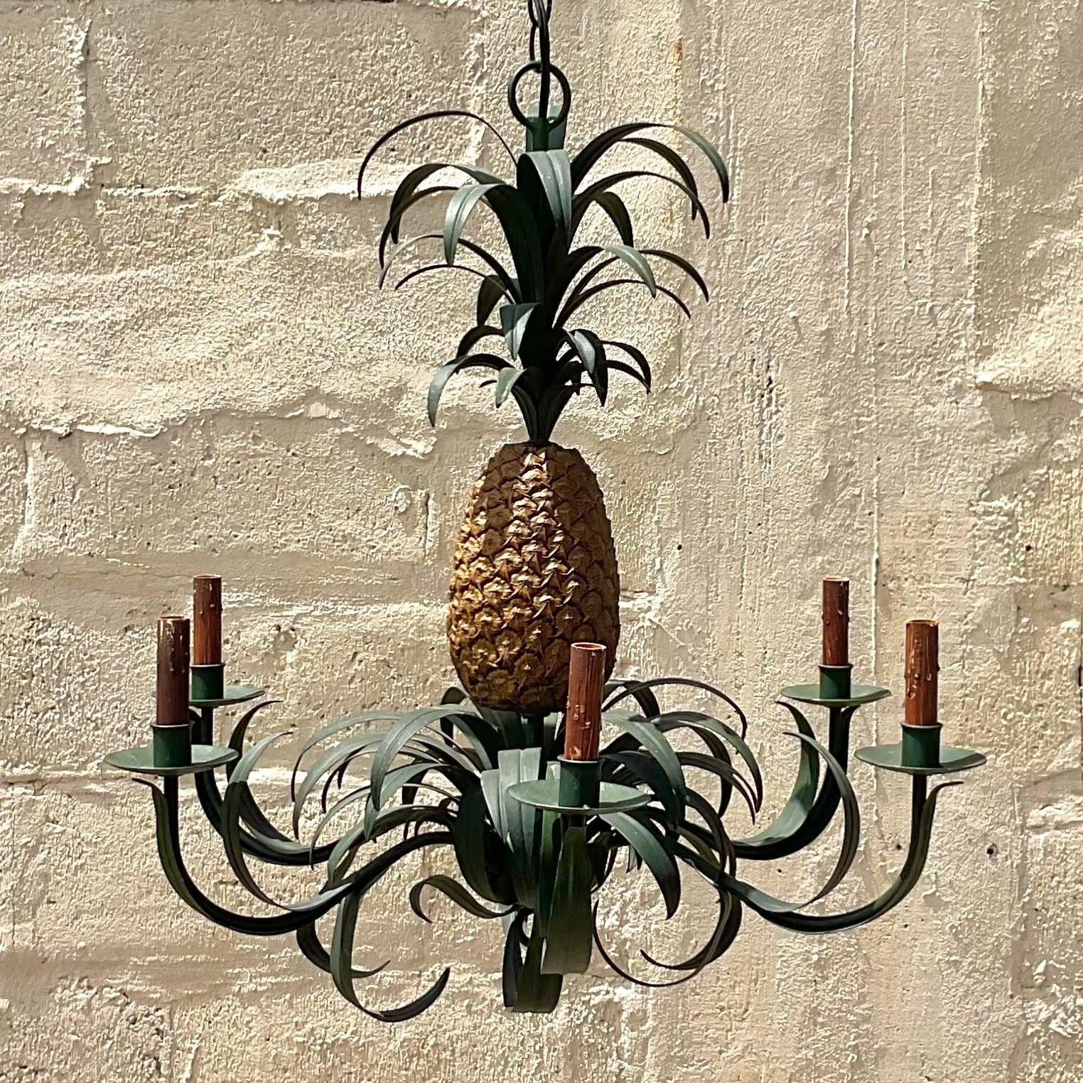 Wrought Iron Vintage Coastal Currey and Company Pineapple Chandelier