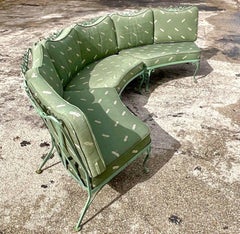 Vintage Coastal Curved Wrought Iron Sofa After Russell Woodard