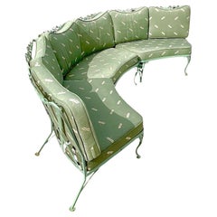 Vintage Coastal Curved Wrought Iron Sofa After Russell Woodard