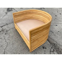 Vintage Coastal Custom Bent Rattan Tub Sofa and Chair Set