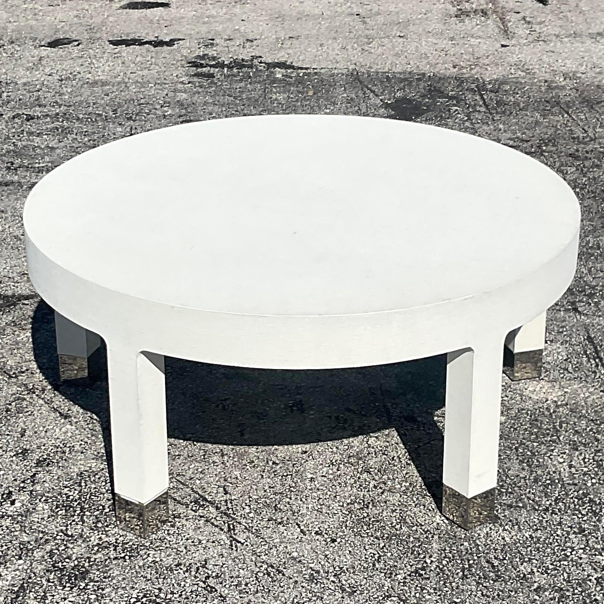 Vintage Coastal Custom Grasscloth Coffee Table In Good Condition For Sale In west palm beach, FL