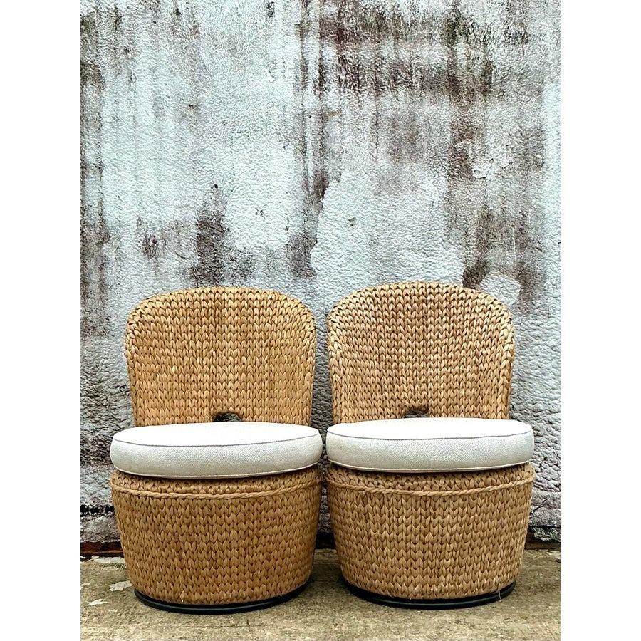 Sedie girevoli in rattan intrecciate su misura Vintage By - Set di 2 in vendita 4