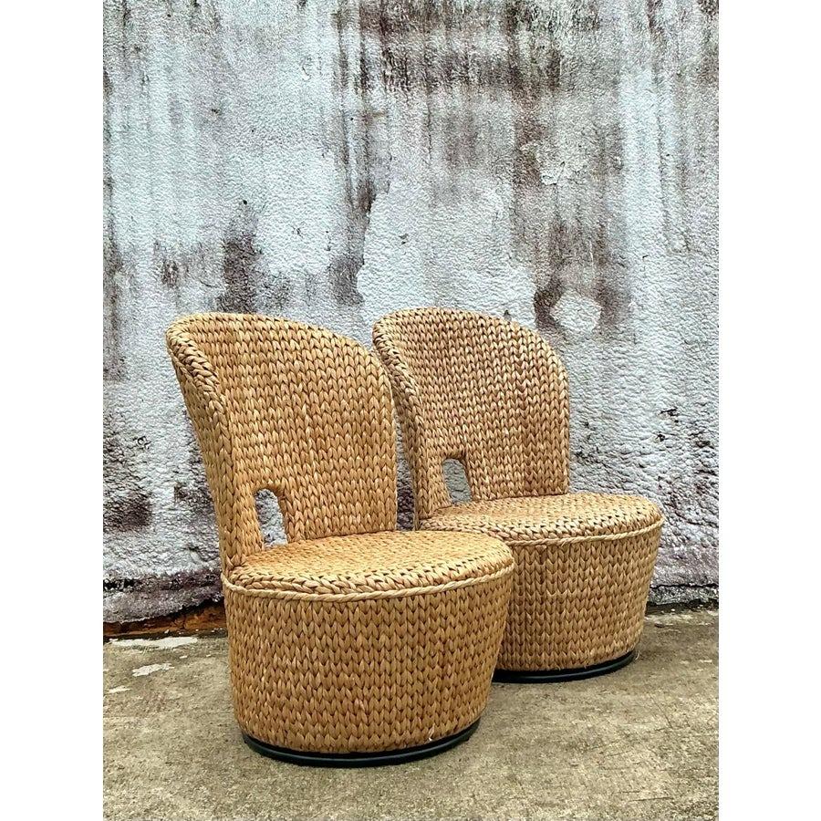 XXI secolo e contemporaneo Sedie girevoli in rattan intrecciate su misura Vintage By - Set di 2 in vendita