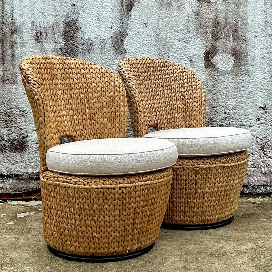 Metallo Sedie girevoli in rattan intrecciate su misura Vintage By - Set di 2 in vendita