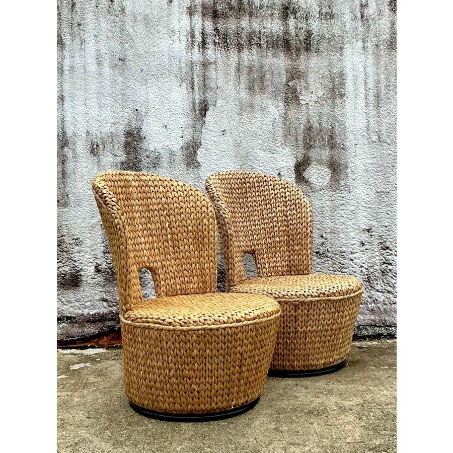 Sedie girevoli in rattan intrecciate su misura Vintage By - Set di 2 in vendita 1