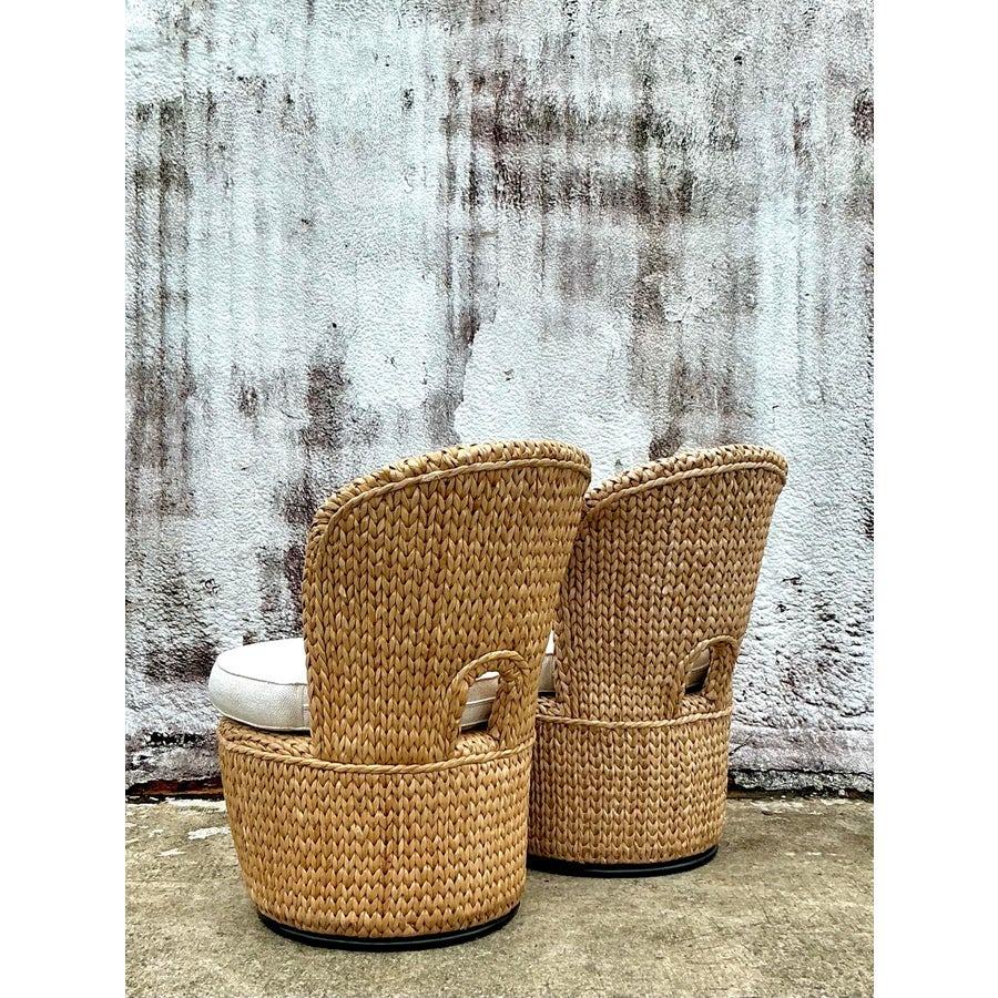Sedie girevoli in rattan intrecciate su misura Vintage By - Set di 2 in vendita 2
