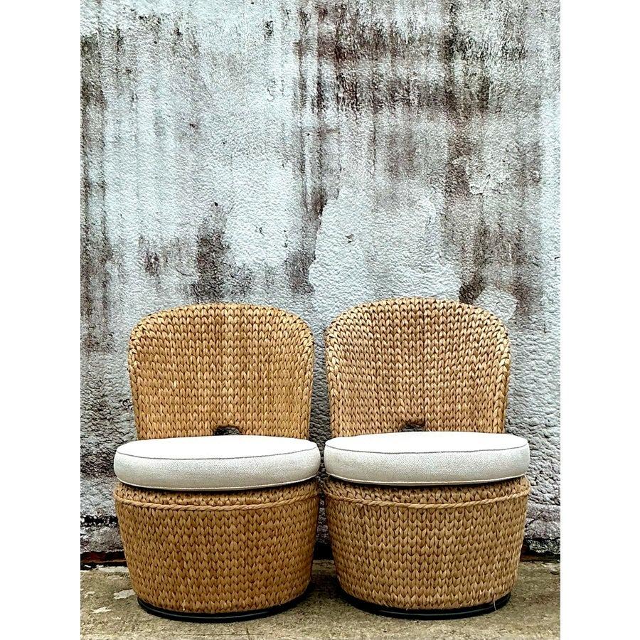 Sedie girevoli in rattan intrecciate su misura Vintage By - Set di 2 in vendita 3