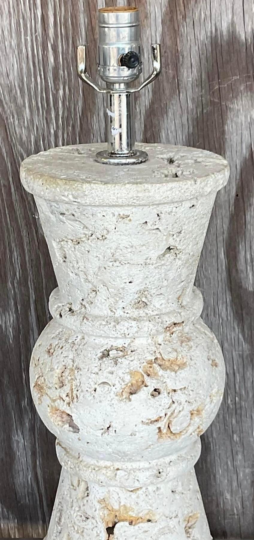 American Vintage Coastal Cut Coquina Stone Table Lamp For Sale