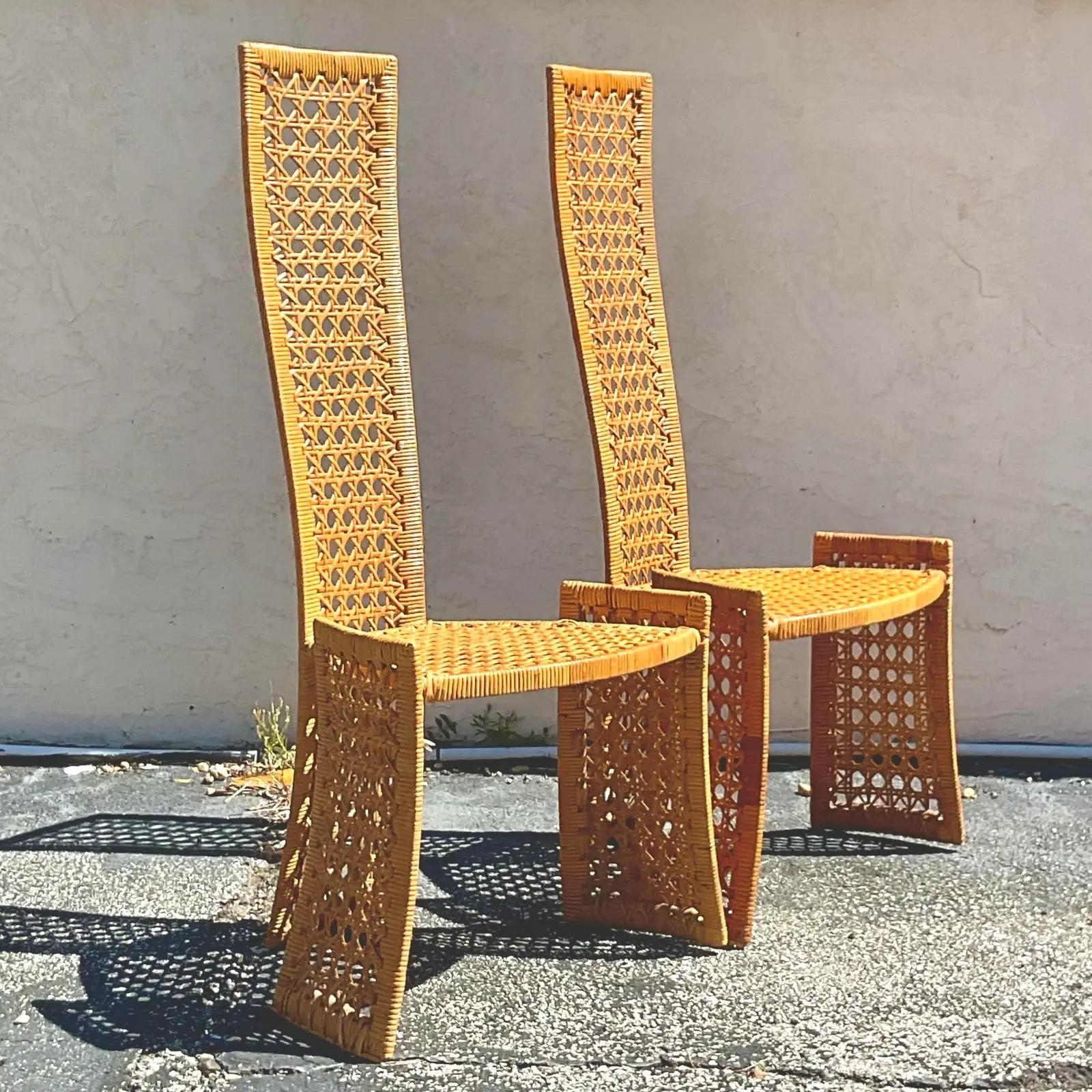 Vintage Coastal Danny Ho Fong Cane Dining Chairs, a Pair In Good Condition In west palm beach, FL