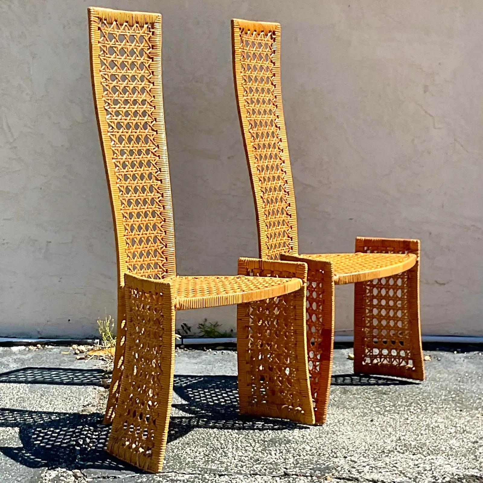 Vintage Coastal Danny Ho Fong Cane Dining Chairs, a Pair 1