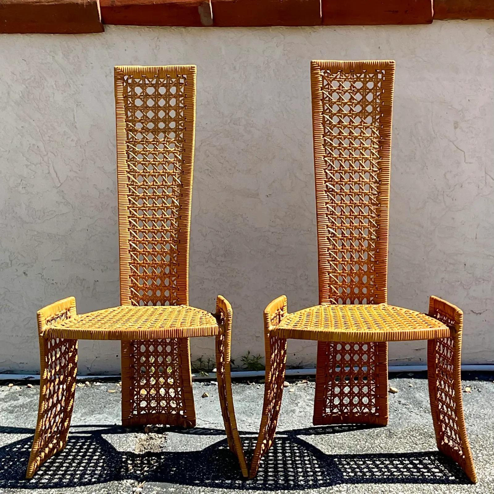 Vintage Coastal Danny Ho Fong Cane Dining Chairs, a Pair 2