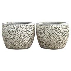 Vintage Coastal Dimpled Cast Concrete Planters - a Pair