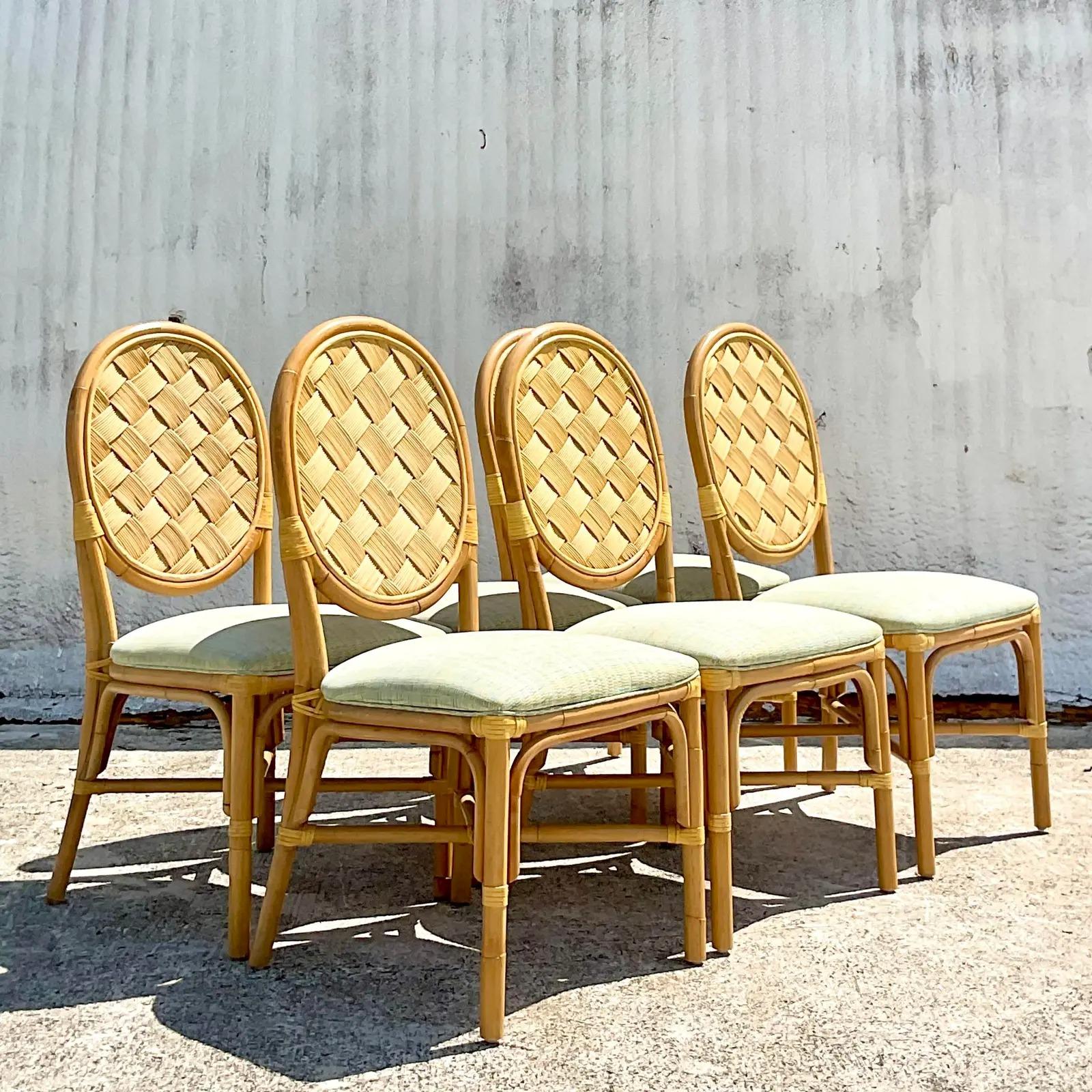 Vintage Coastal Dining Chairs After John Hutton for Donghia, Set of 6 1