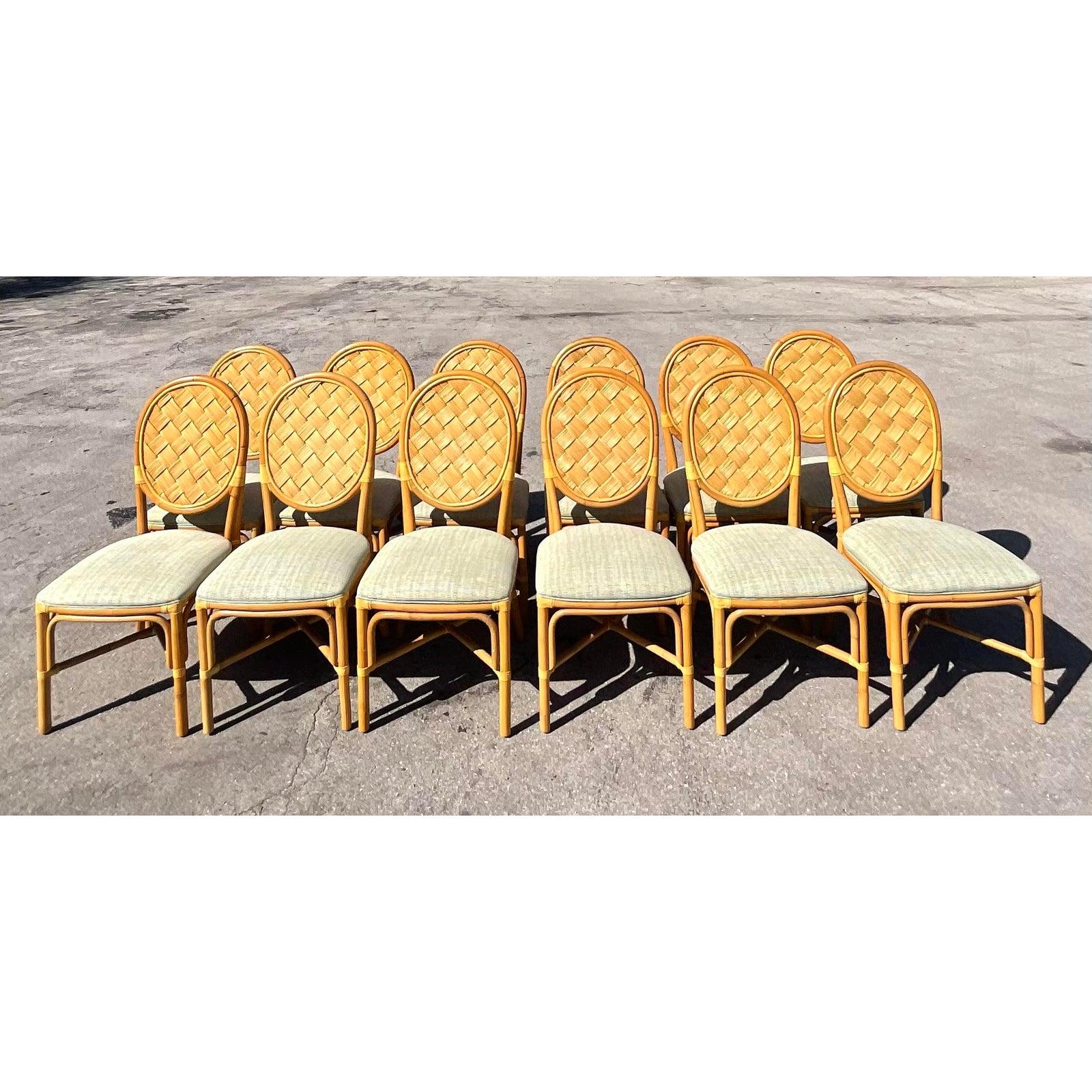 Philippine Vintage Coastal Dining Chairs in the Manner of John Hutton, Set of 12