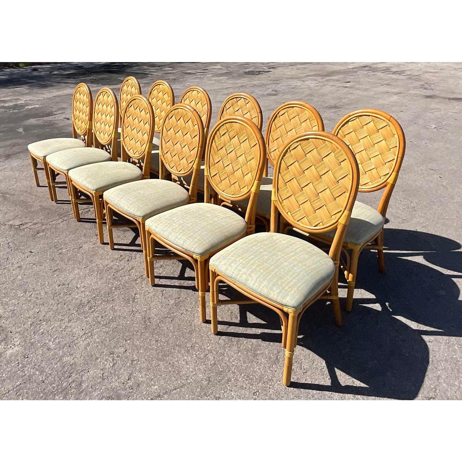 Vintage Coastal Dining Chairs in the Manner of John Hutton, Set of 12 In Good Condition In west palm beach, FL