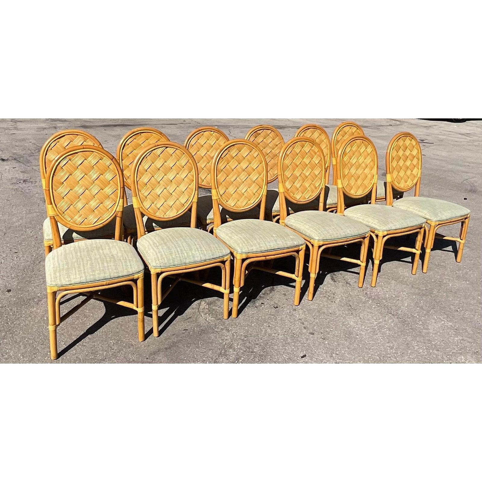 Fabric Vintage Coastal Dining Chairs in the Manner of John Hutton, Set of 12