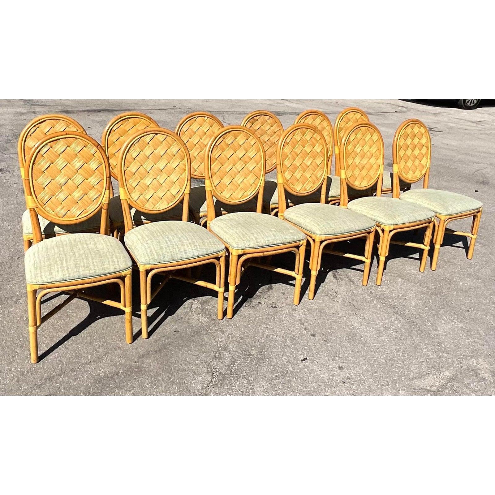 Vintage Coastal Dining Chairs in the Manner of John Hutton, Set of 12 2
