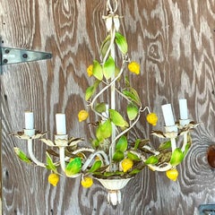Vintage Coastal Distressed Lemon Tole Chandelier