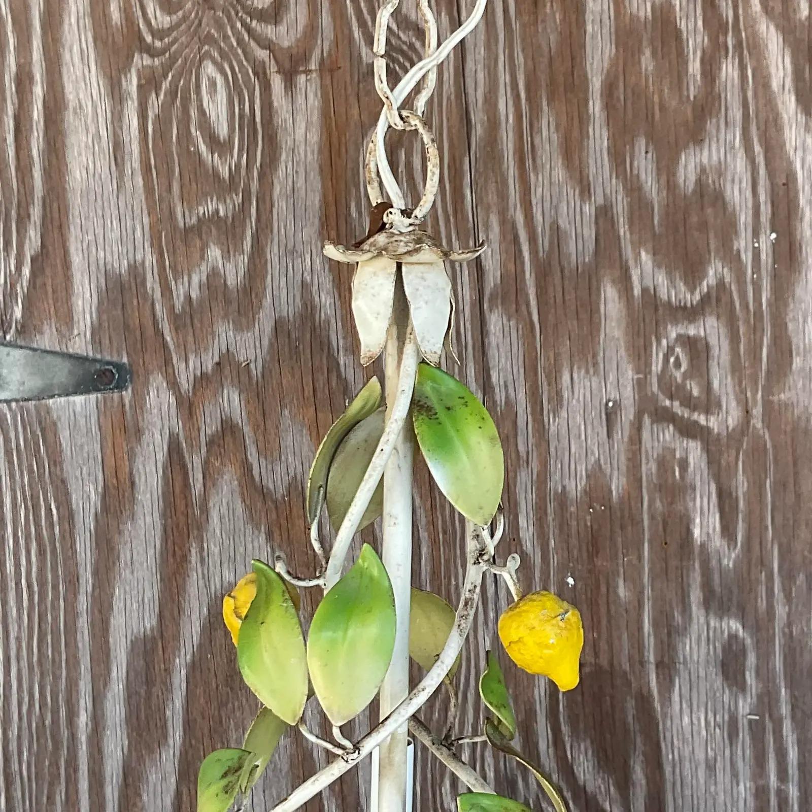20th Century Vintage Coastal Distressed Lemon Tole Chandelier