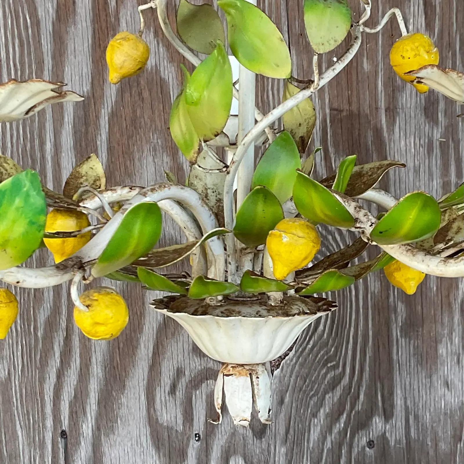 Metal Vintage Coastal Distressed Lemon Tole Chandelier