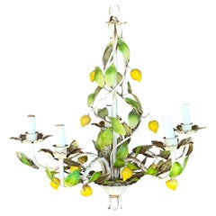 Vintage Coastal Distressed Lemon Tole Chandelier