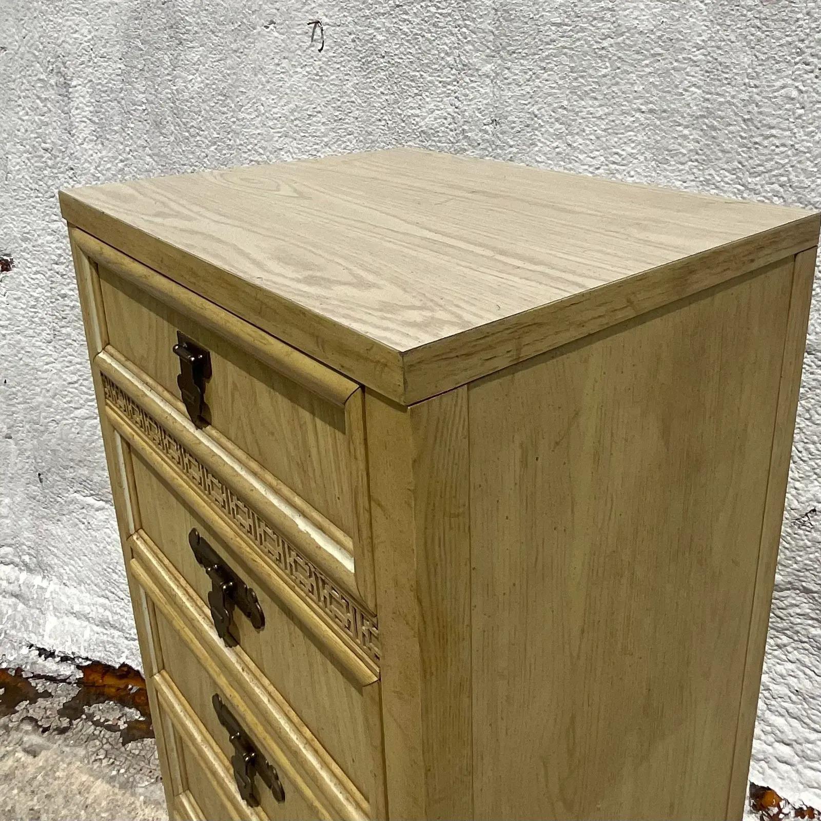 Vintage Coastal Dixie Shangri-La Tall Fretwork Chest of Drawers In Good Condition In west palm beach, FL