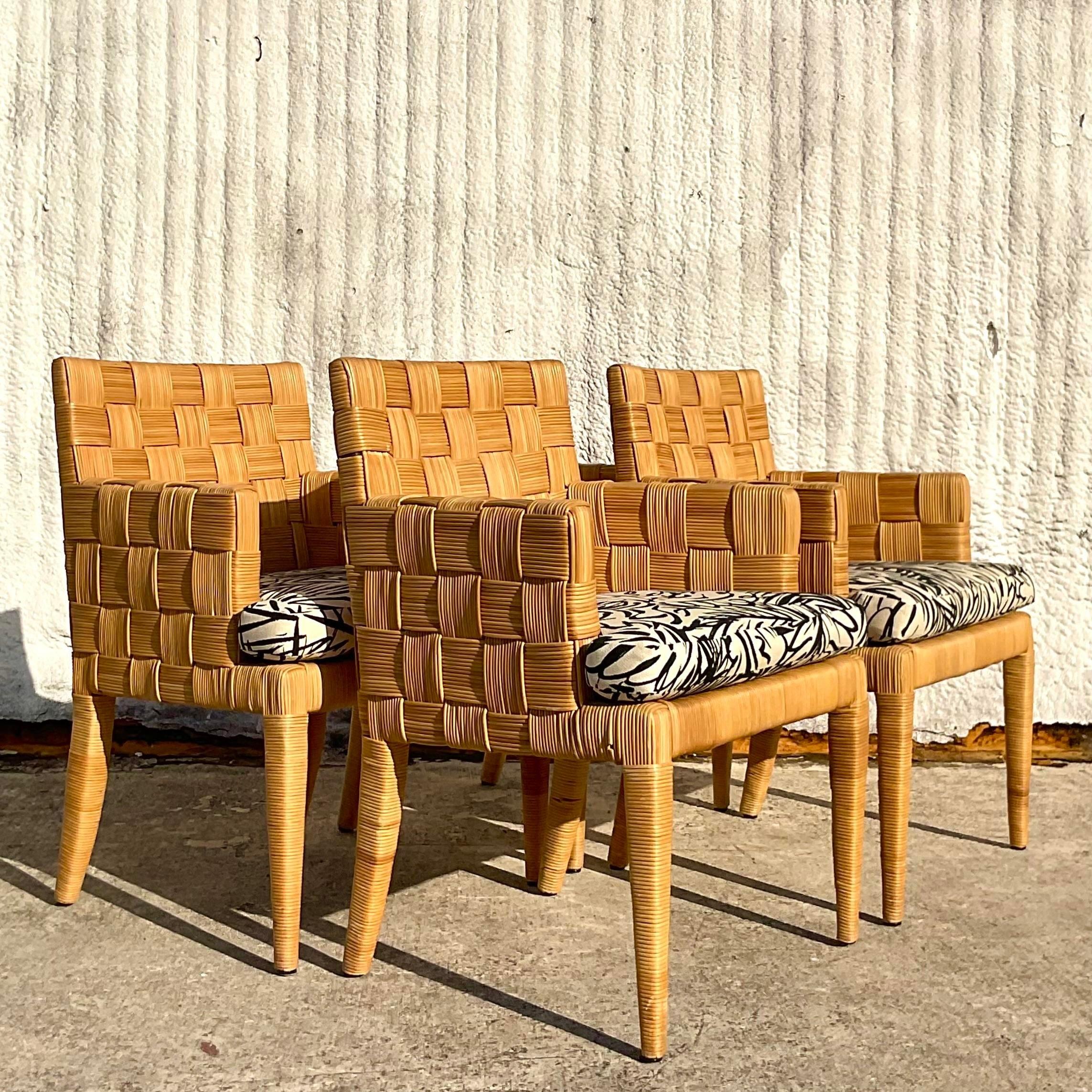 Vintage Coastal Donghia “Block Island” Arm Chairs - Set of Four In Good Condition In west palm beach, FL