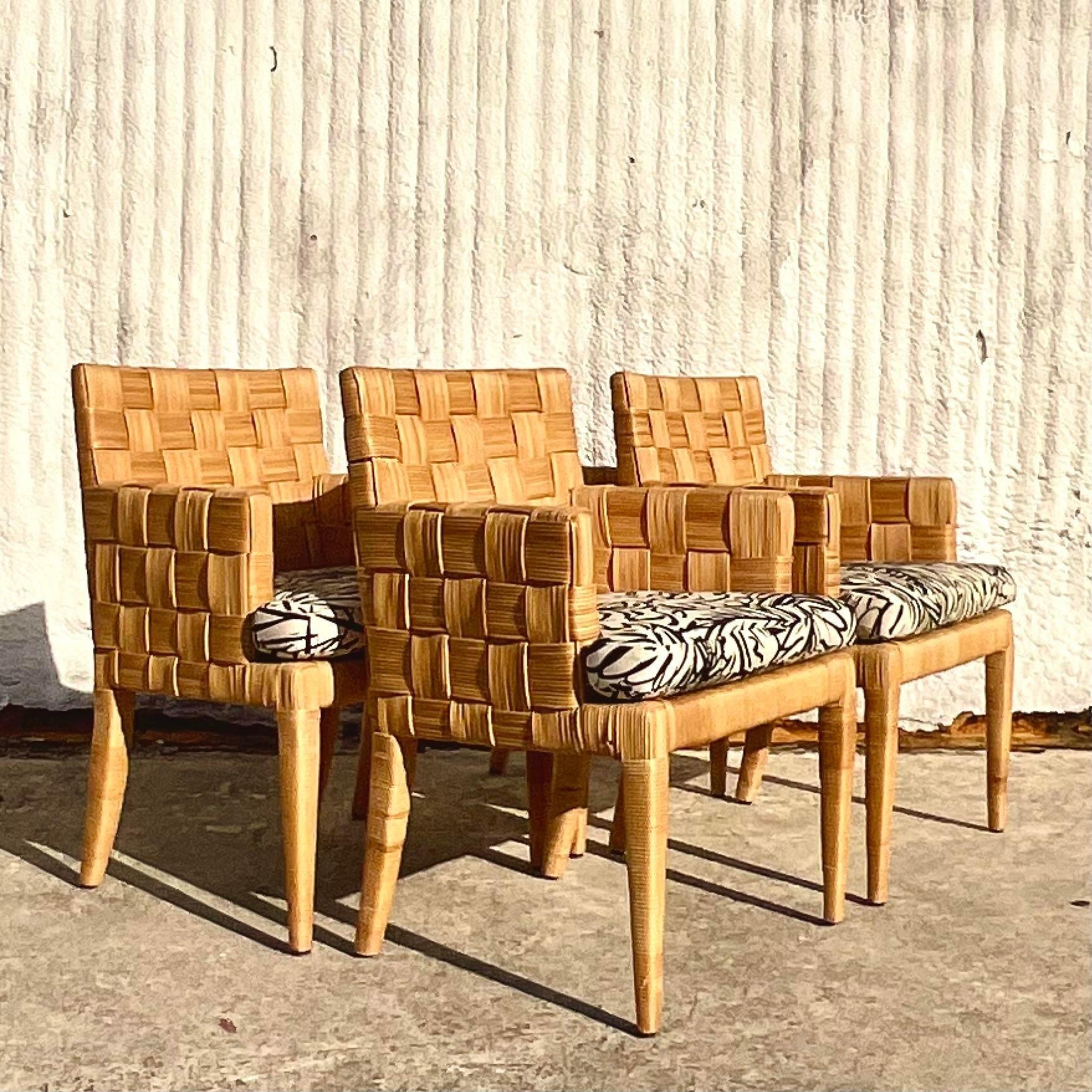 20th Century Vintage Coastal Donghia “Block Island” Arm Chairs - Set of Four