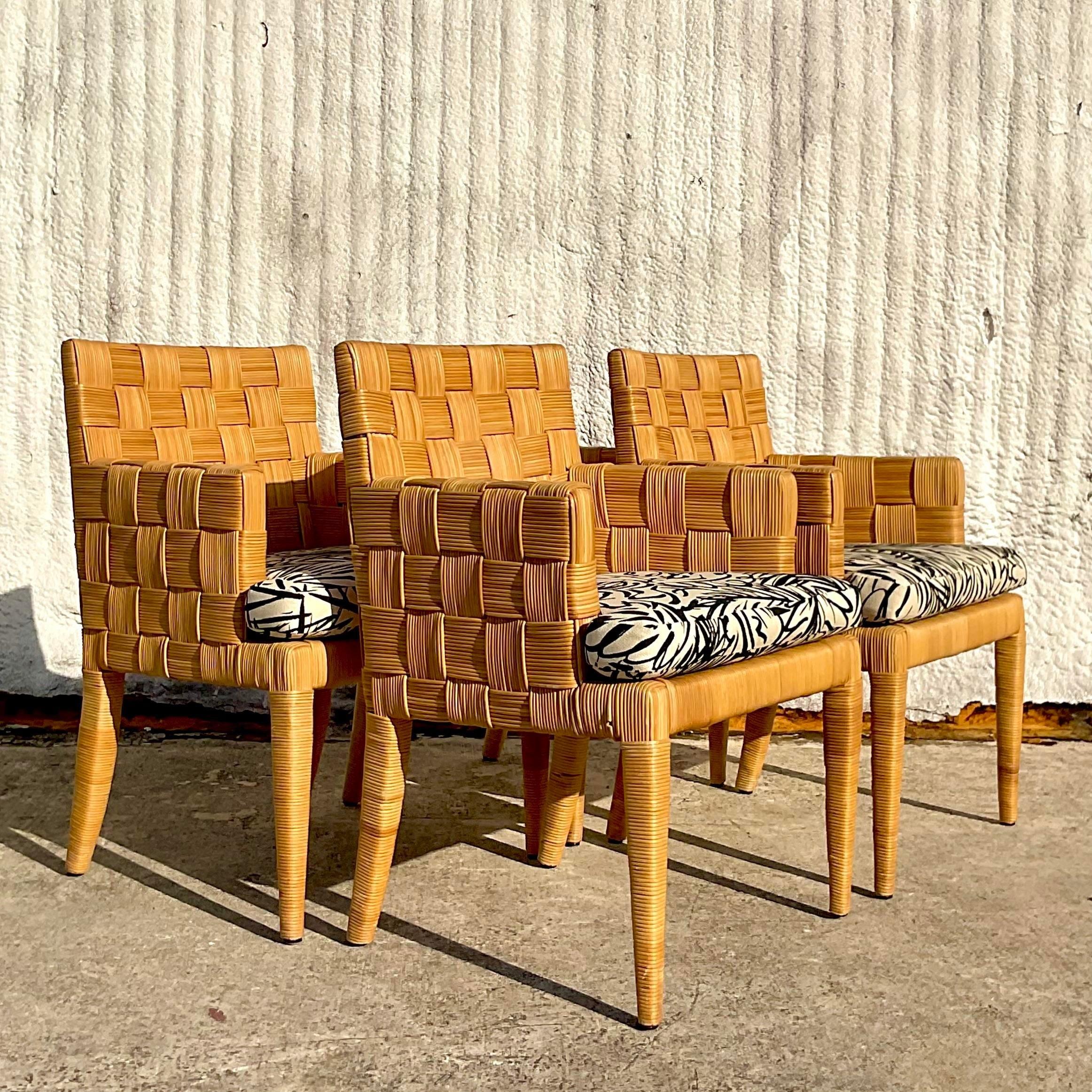 Upholstery Vintage Coastal Donghia “Block Island” Arm Chairs - Set of Four