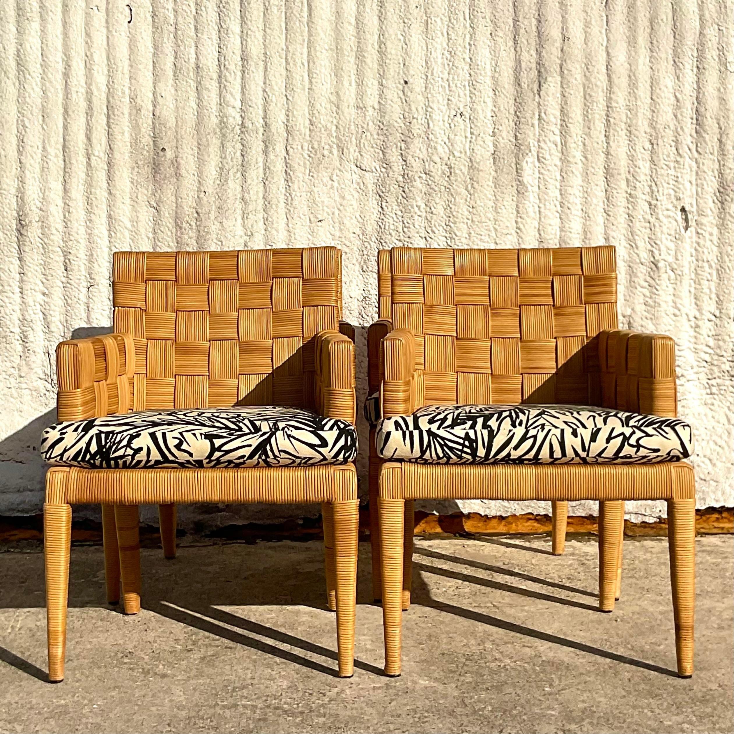 Vintage Coastal Donghia “Block Island” Arm Chairs - Set of Four 1