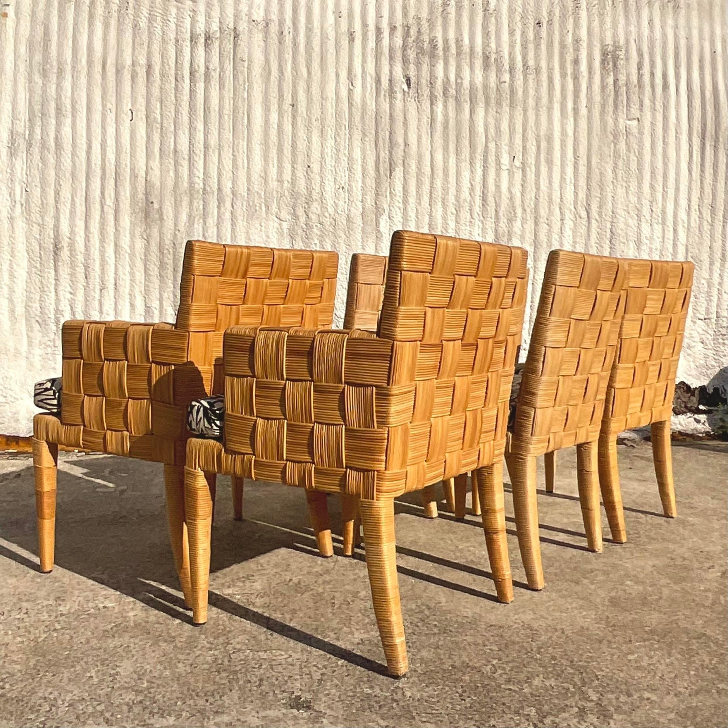 Philippine Vintage Coastal Donghia “Block Island” Woven Rattan Chairs - Set of 6