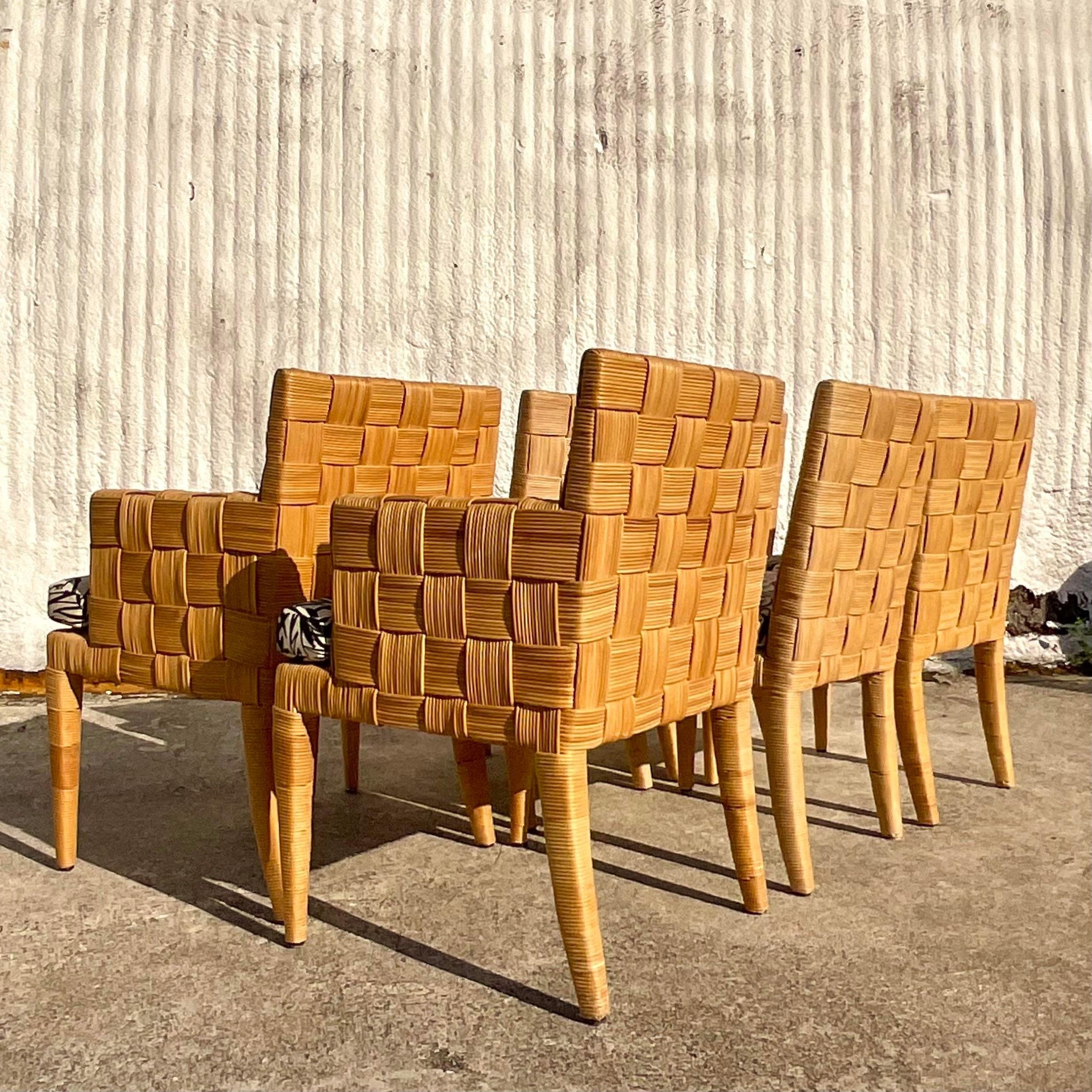Vintage Coastal Donghia “Block Island” Woven Rattan Chairs - Set of 6 1