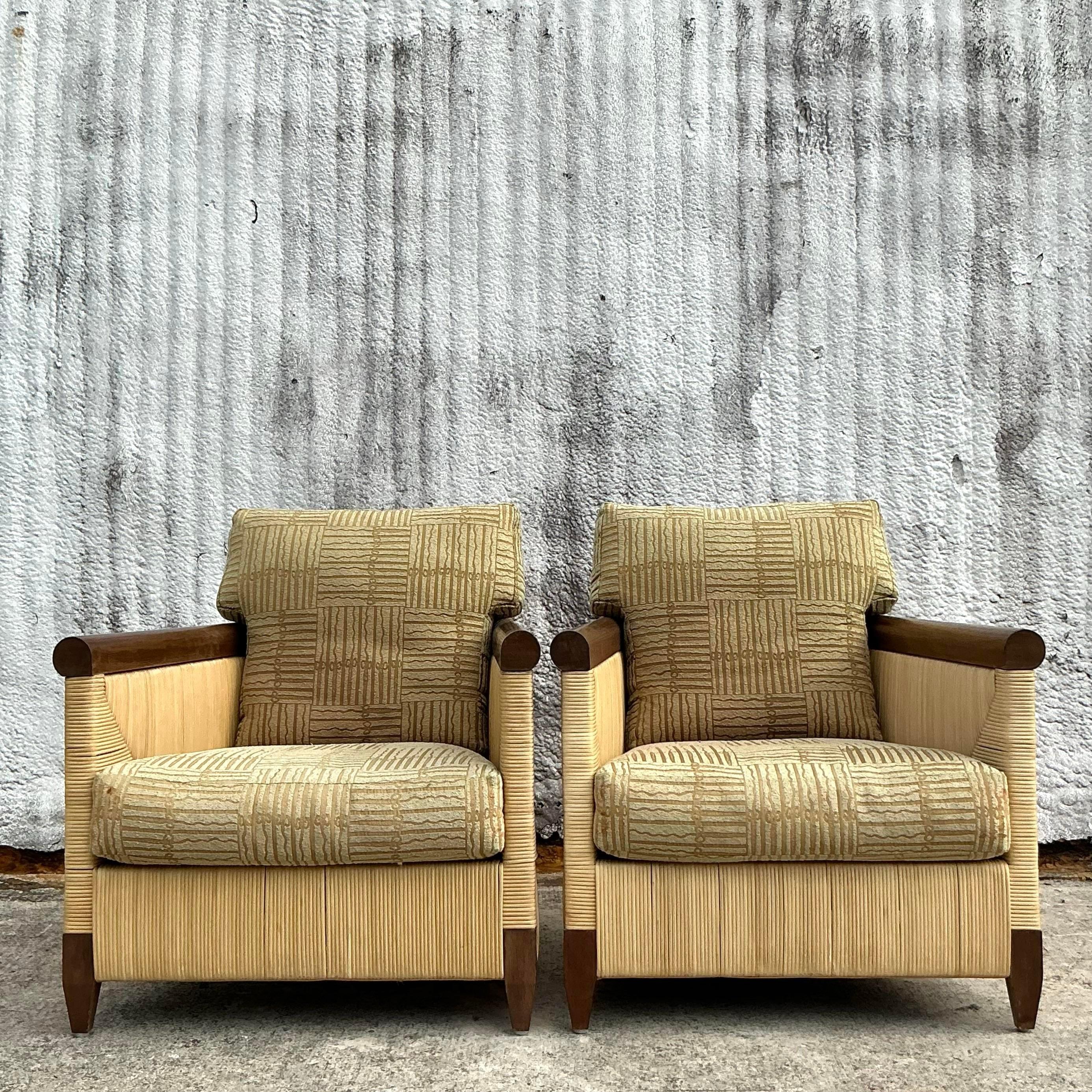 Vintage Coastal Donghia “Merbau” Woven Rattan Lounge Chairs - a Pair For Sale 6