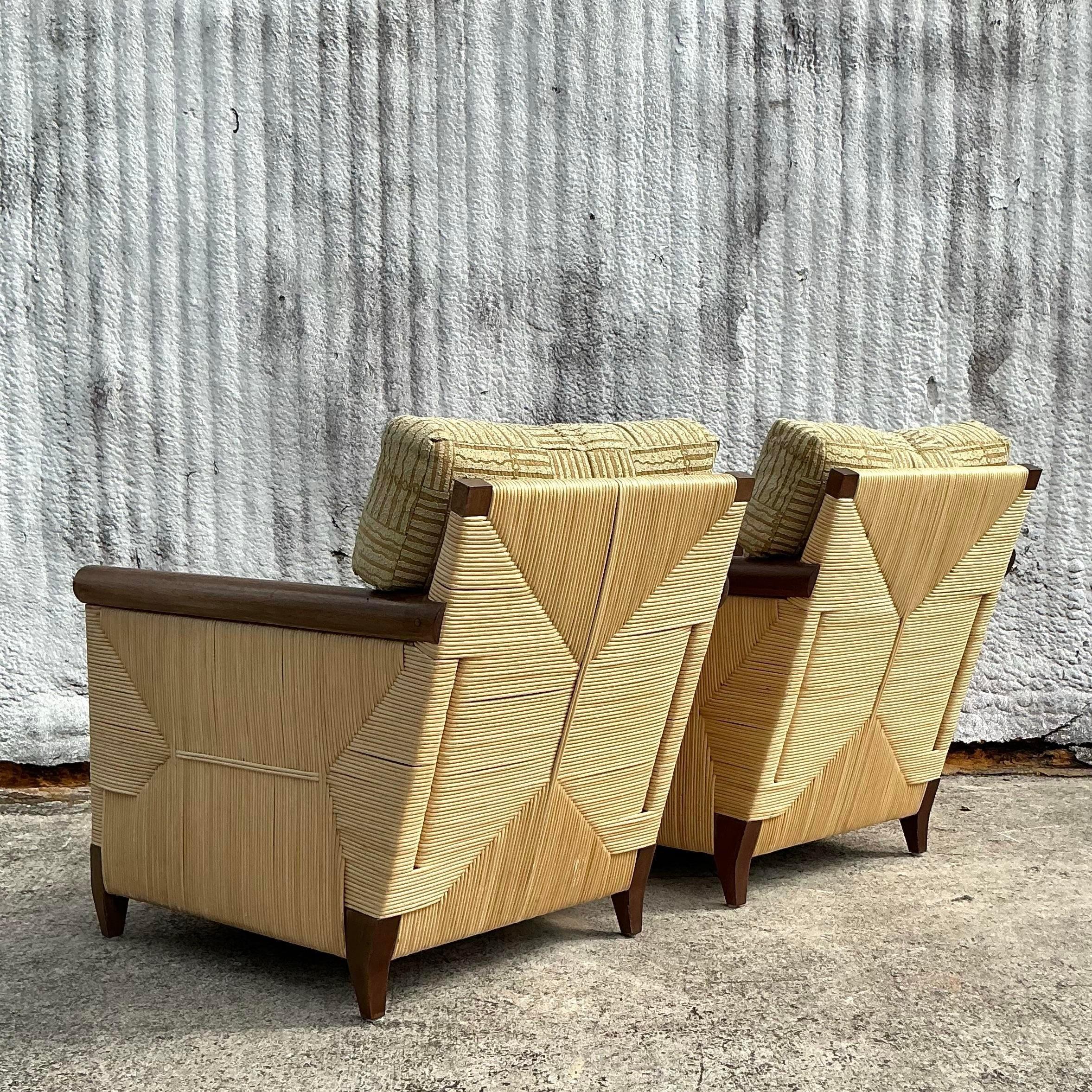 Vintage Coastal Donghia “Merbau” Woven Rattan Lounge Chairs - a Pair For Sale 7